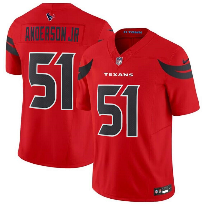 Men's Houston Texans Customized Red 2024 Alternate Vapor F.U.S.E. Limited Stitched Jersey